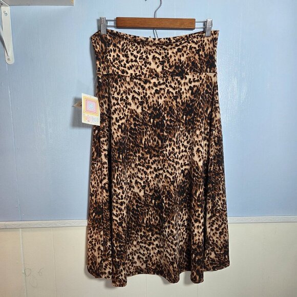 Lularoe Azure Large Brown Tan Animal Print Pull On Flowy Lightweight Midi Skirt - Picture 6 of 7